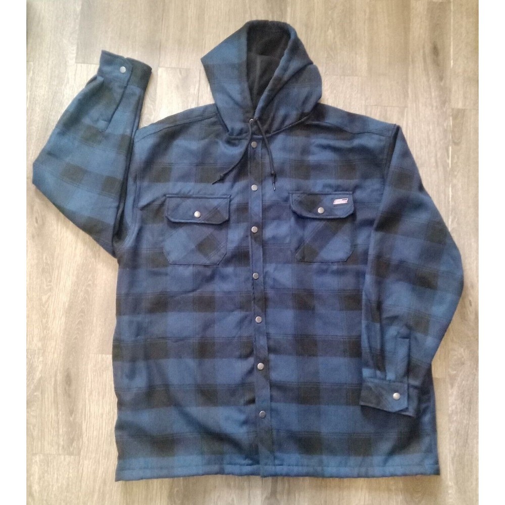 Dickies Jacket Men's 3XL Fleece Lined Work Coat XXXL Heavyweight Blue Plaid Hood